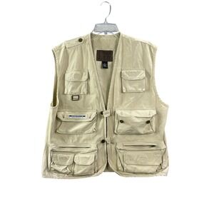 America Perry Ellis Utility Vest Mens M Tan Khaki Multi-Pocket Fishing Gorpcore